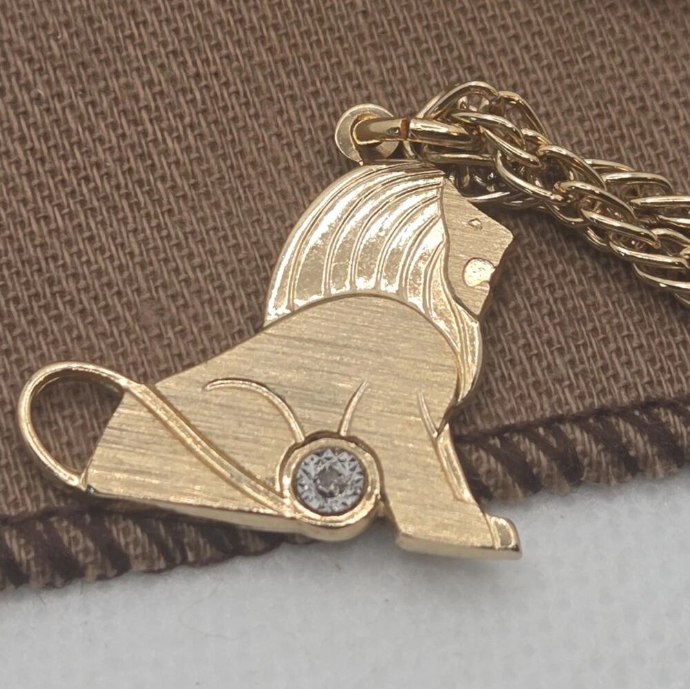 Vtg Pierre Cardin Leo Zodiac Necklace Lion Pendant W/ Genuine Diamond Accent